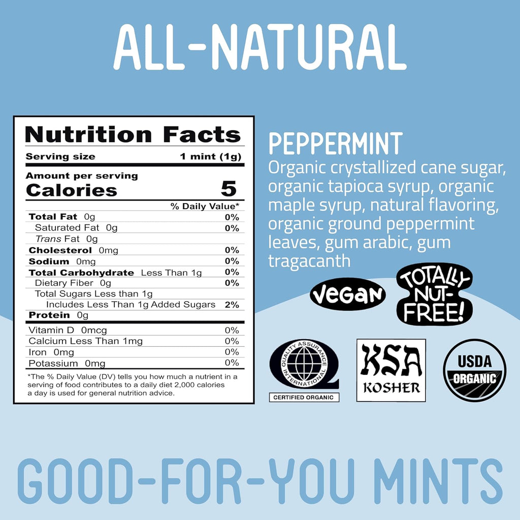 VerMints Organic Breath Mints PepperMint Candy Mints - Real Ingredients, Lasting Refresh - Travel Size Candies - Non-GMO, Vegan, Nut Free, Gluten Free & Kosher Peppermints - 100 Packets