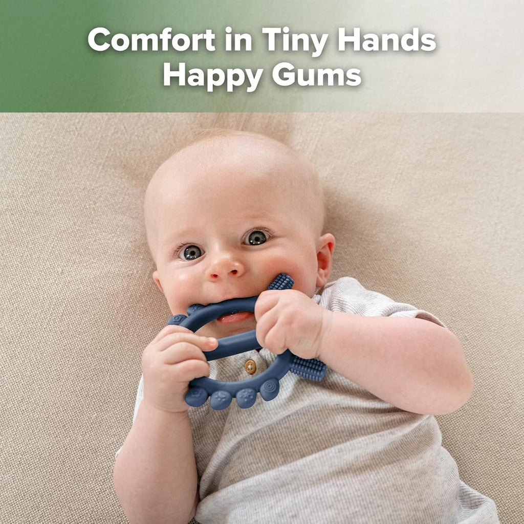 Haakaa Silicone Crab Baby Teether,Teething Toys,360°Baby Toothbrush Head for Infant Self-Brushing Training,Food-Grade Silicone,Steel Blue