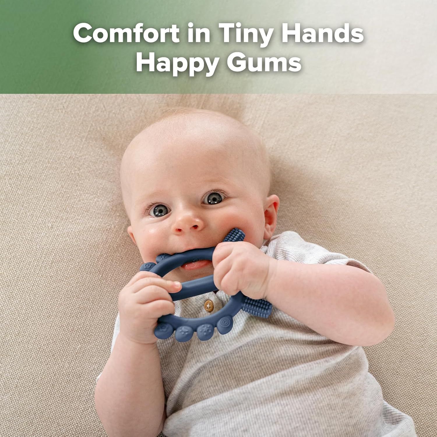 Haakaa Silicone Crab Baby Teether,Teething Toys,360°Baby Toothbrush Head for Infant Self-Brushing Training,Food-Grade Silicone,Steel Blue