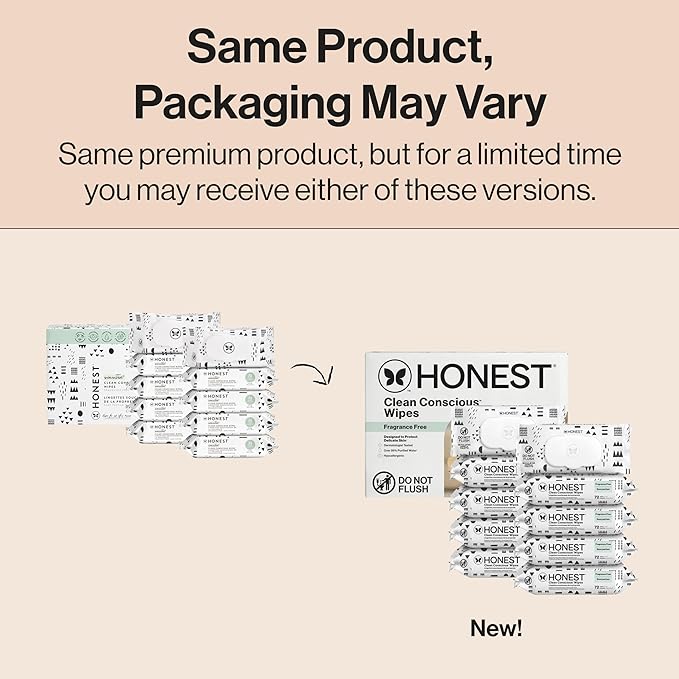 The Honest Company Clean Conscious Multi-Use Wipes Unscented Hypoallergenic Baby for Sensitive Skin 99% Water Plant-Based Compostable Pattern Play 720 Count