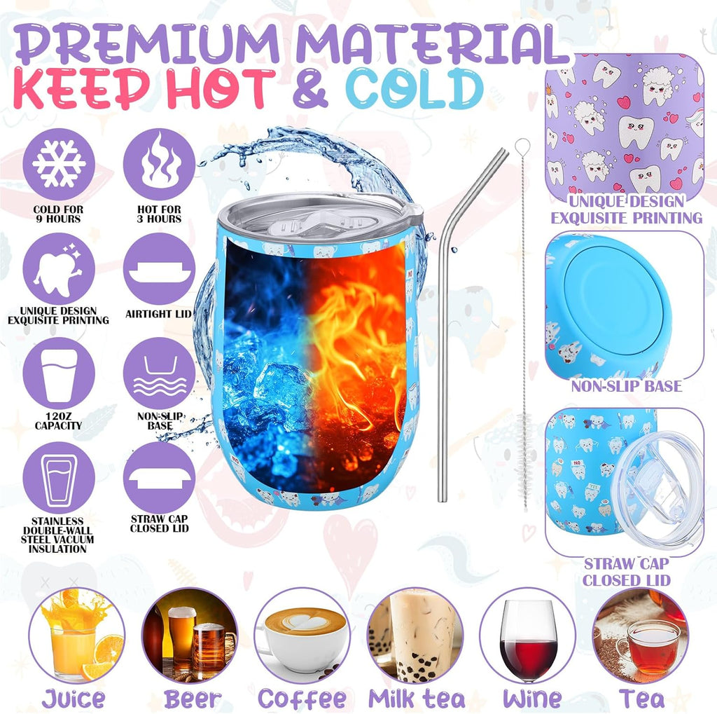 16 Pcs Dental Hygienist Gifts Bulk Include12 oz Teeth Stainless Steel Tumbler Cosmetic Bag Tooth Shape Keychain Tooth Socks Dental Assistant Gifts for Nurse Graduation Accessories