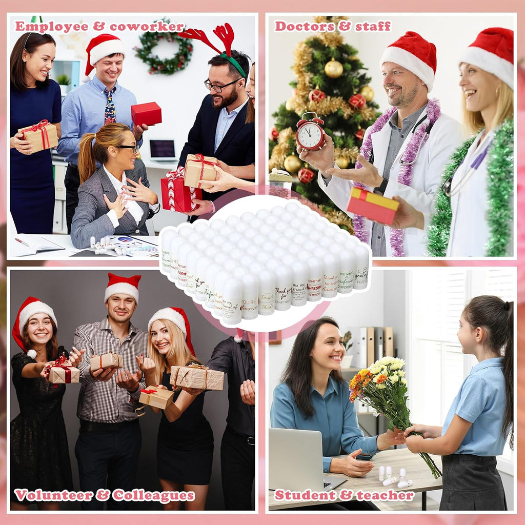 72 Pcs Christmas Mini Lip Balm Bulk Gift, 8 Assorted Flavors, Moisturizing for All Skin Types Thank You Gift for Employees, Operation Christmas, Women, Christian Charity Donation, Thanksgiving