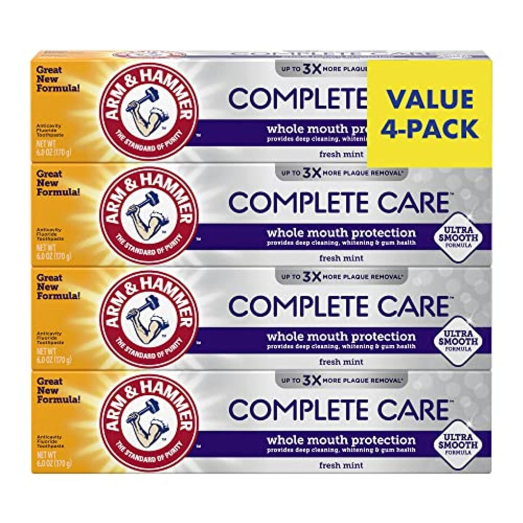 ARM & HAMMER Complete Care Toothpaste, Teeth Whitening Toothpaste with Baking Soda, Fluoride, Whole Mouth Protection, Fresh Mint Flavor, 6.0 oz (Pack of 4)