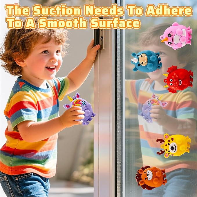 Stocking Stuffers for Kids Toddlers, 12PCS Animal Suction Pop Toys for Age 1 2 3 4 5 6, Airplane Car Travel Activities Essential, Birthday Gifts for Boys Girls 3 4 5+ Year Old, Bath Toys for Toddlers