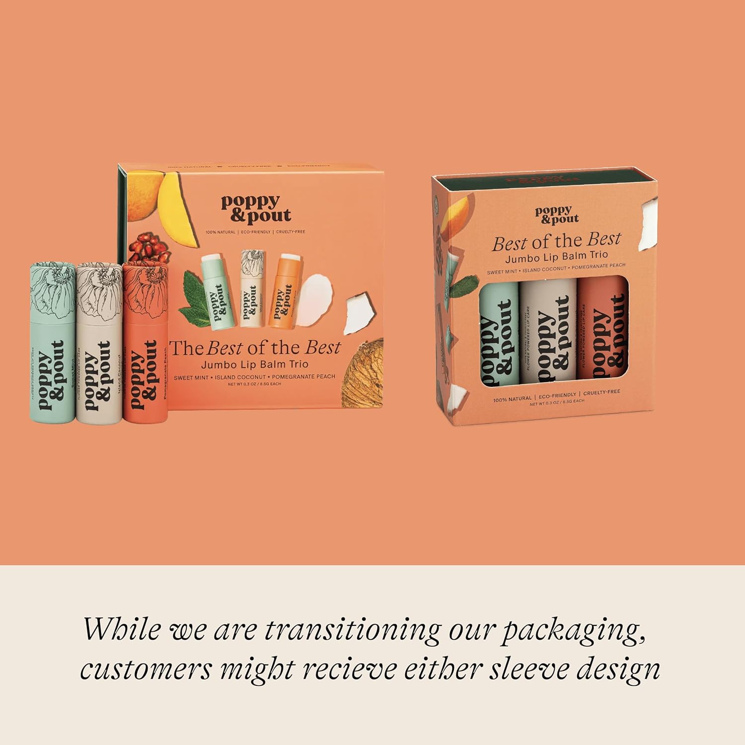 Jumbo Lip Balm Gift Set (3-Pack, Top Flavors) | Poppy & Pout All Natural Lip Balms & Moisturizers | Hydrates with Beeswax, Vitamin E, Organic Coconut Oil | Cruelty-Free | Recyclable Cardboard Tube