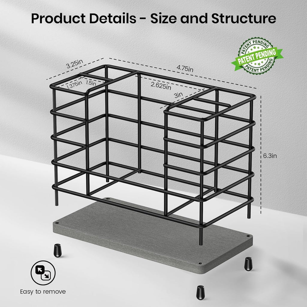 Toothbrush Holder with Quick Drying Mat—Toothbrush and Toothpaste Holders for Bathrooms—5 Slots Openwork Design Black Toothbrush Holder Set,Bathroom Counter Organizer for Electric Toothbrush