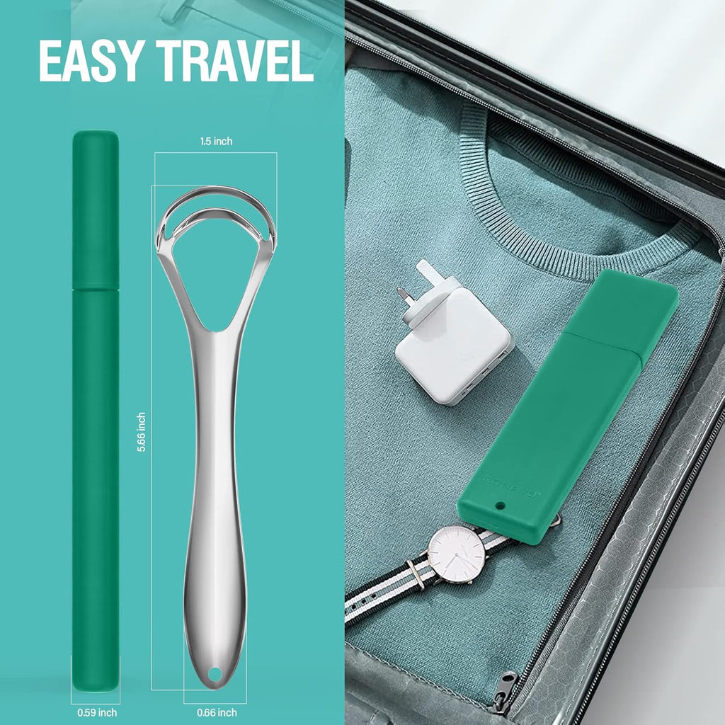 RONAVO Tongue Scraper for Adult with Thick Tongue Coating, Dual Scraping Head Design for Deep Clean, Stainless Steel Tongue Cleaner, Bad Breath Gone, Help Improve Oral Hygiene