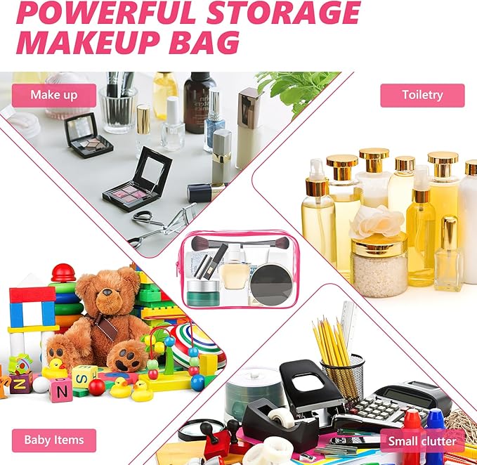 AURUZA Clear Makeup Bag,Portable Travel Toiletry Bags with Zipper, TSA Approved Clear Organizer Bags, PVC Cosmetic Pouch for Airport Airline Compliant