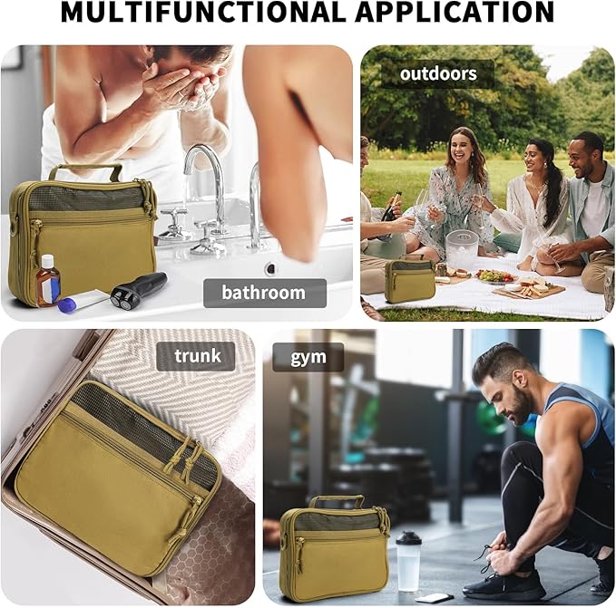 SMONT Toiletry Bag for Men Travel Toiletry Organizer Dopp Kit Organizer Toiletries Travel Bag Shaving Hygiene Bag Bathroom Hanging Men's Toiletry Bag for Short Trips Khaki