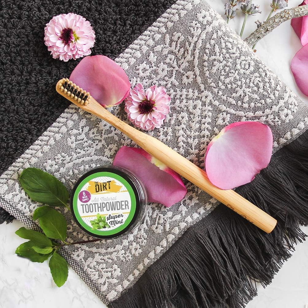 The Dirt - Remineralizing Tooth Powder, Natural Fluoride-Free Teeth Whitening Powder with Hydroxyapatite, Flouride & Gluten Free, Organic Vegan (Super Mint, 25g: 3 Month Supply)