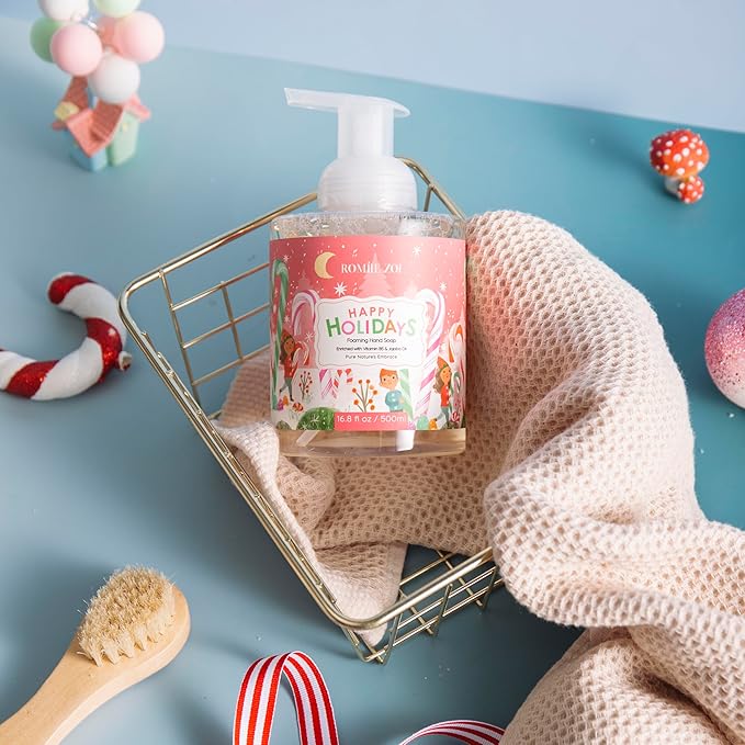 ROMIIE ZOI Christmas Foaming Hand Soap with Gift Box- Happy Holidays, Infused with Peppermint - 500ml/ 16.8oz
