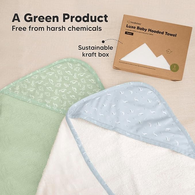 KeaBabies Hooded Baby Towel for Newborn - Viscose Derived from Bamboo Large Baby Bath Towels with Hood for Boys, Girls, Toddler, Extra Absorbent & Soft Newborn Bath Essentials (Beach Day, Regular)