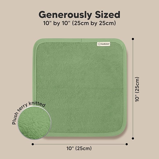 6-Pack Baby Washcloths - Soft Absorbent Viscose from Bamboo Wash Cloths for Babies, Kids, Toddlers, Infant, Newborn Bath Towels, Gentle on Sensitive Skin, 10x10 Reusable Face Towels (Verde)