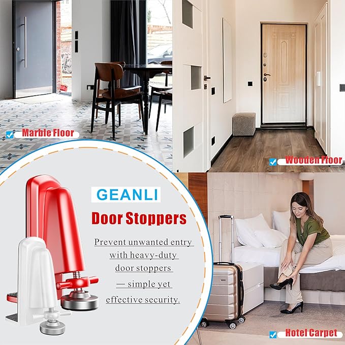 Door Stoppers Security - Portable Door Jammer for Travel Security Anti Theft, Apartment Hotel Door Lock - Protection for Homeowner and Children, Lockdown Device for Women Safety Self Defense (Red)