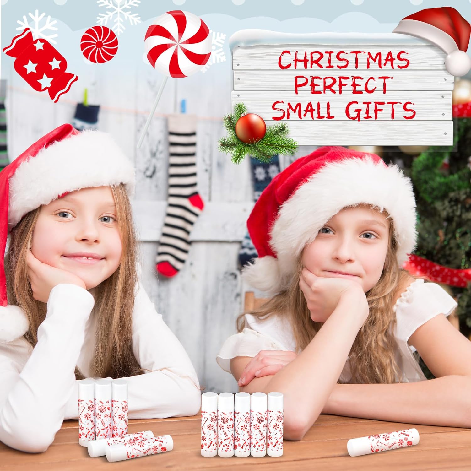 50 Pack Christmas Lip Balms Bulk Christmas Candy Peppermint Cane Scented Holiday Flavor Lip Balm Gifts Xmas Party Gifts Bulk Xmas Items Stocking Stuffers for Women Men Staff Employee (Lollipop 2)