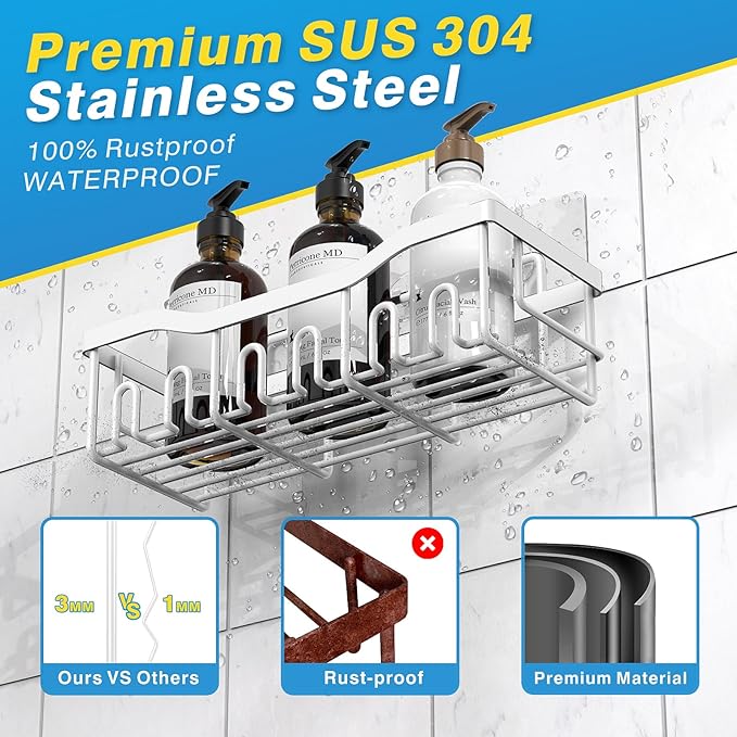 Shower Caddy 2 Pack,Adhesive Shower Organizer for Bathroom Storage&Home Decor&Kitchen organizers and storage,No Drilling,Large Capacity,Rustproof Stainless Steel Bathroom Organizer,Bathroom Decor Sets