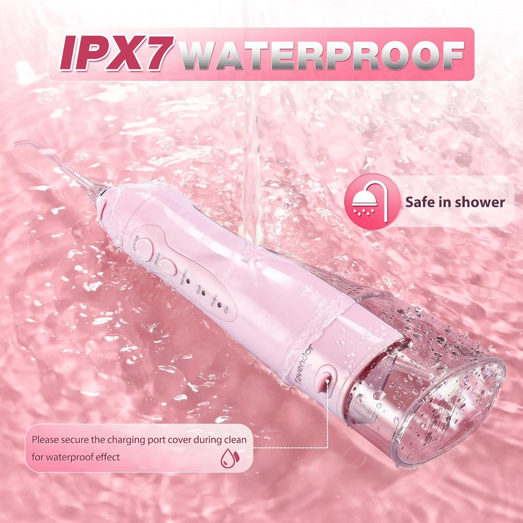TOVENDOR Electric Water Flosser, Cordless Rechargeable Dental Oral Irrigator IPX7 Waterproof 300ML Travel Water Teeth Cleaner with 5 Tips for Braces Care Teeth Gums Cleaning, Home Office Daily Use