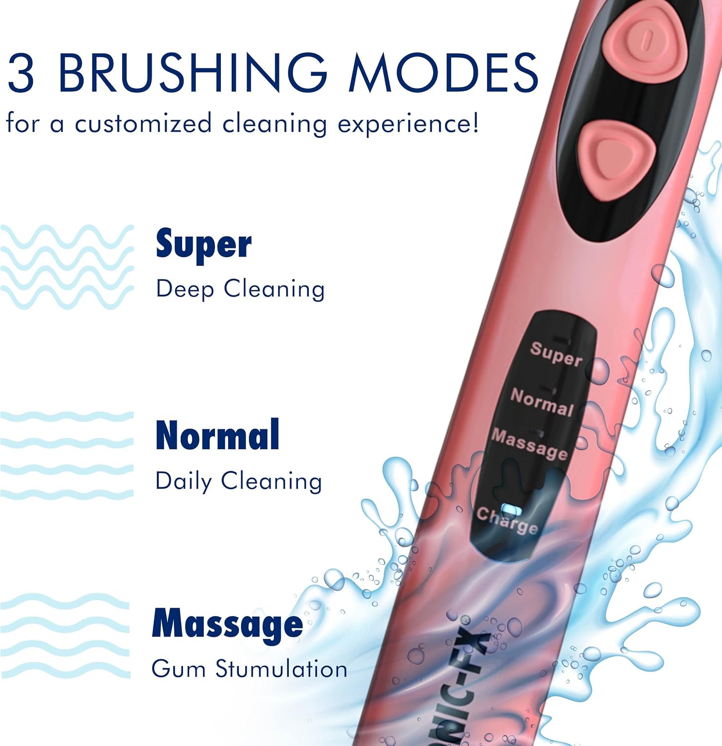 Sonic-FX Solo Electric Toothbrush - 3 Brushing Modes - with Intelligent Auto-Timer, Includes 2 Tooth Brush Heads, and 1 Interdental Head, Rechargeable, Electronic Charging/Storage Base (Coral)