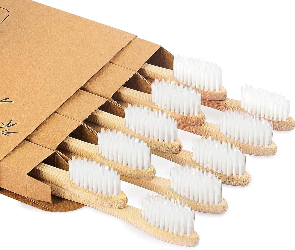 Bamboo Toothbrushes 10 Pack,Soft Toothbrushes for Adults,Plastic Free Toothbrush,Ultra Soft Bristled,Travel Tooth Brush,Eco Friendly Toothbrush,BPA Free,Natural Bamboo Tooth Brush(White)