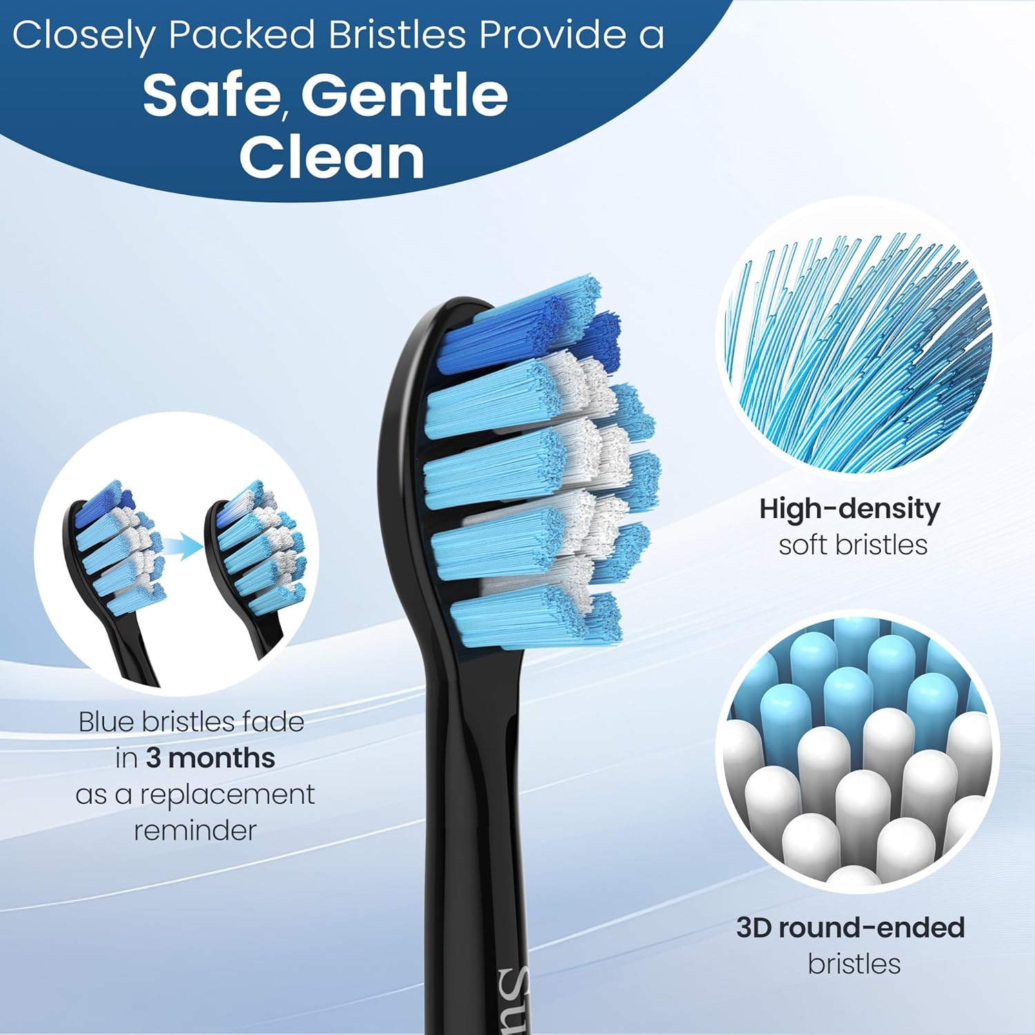 Replacement Toothbrush Heads Compatible with Philips Sonicare and More Click-on Handles 8 Pack Black