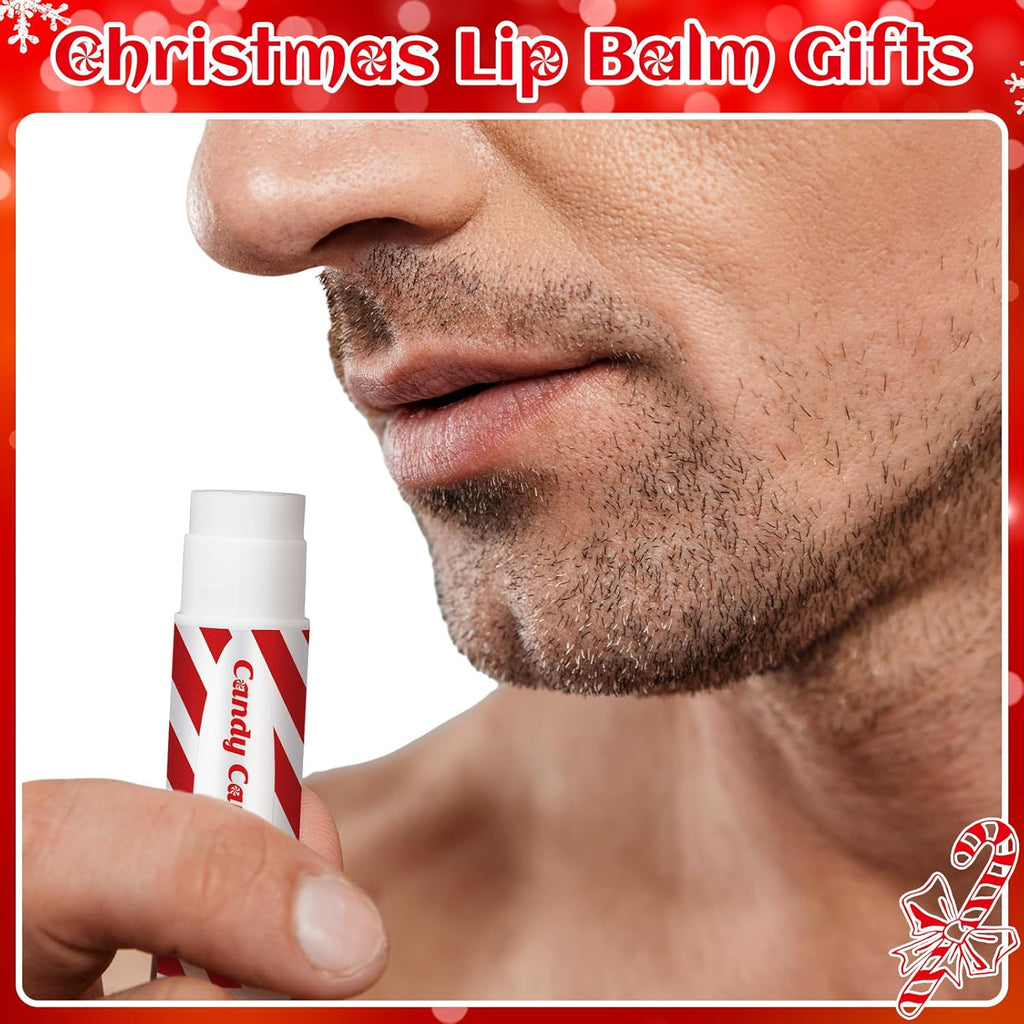 25 Pack Christmas Lip Balms Bulk Christmas Candy Peppermint Cane Scented Holiday Flavor Lip Balm Gifts Xmas Party Gifts Bulk Xmas Items Stocking Stuffers for Women Men Staff Employee (Candy)