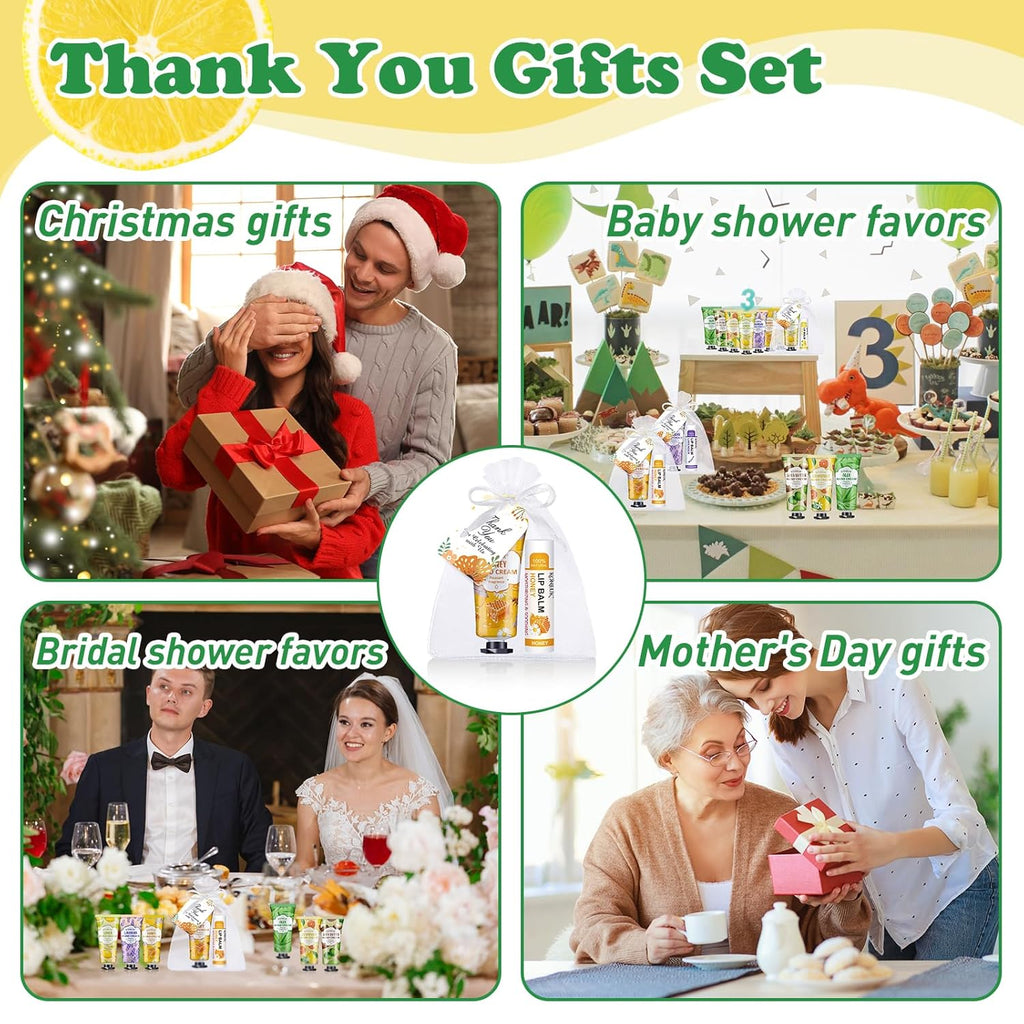 36 Pack Hand Cream Bulk and Lip Balm Bulk Sets, Stocking Stuffers for Women, Thank You Gifts and Christmas Gifts for Guests with Thank You Card Organza Bags, Birthday Gifts, Bulk Gifts, Small Gifts