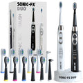 Sonic-FX Duo Rechargeable Electric Toothbrush Set - with 14 Brush Heads, 3 Modes, Smart Auto-Timer, Charging Dock Holder - Dual Handle Electric Tooth Brush for Adults & Kids, Black and White