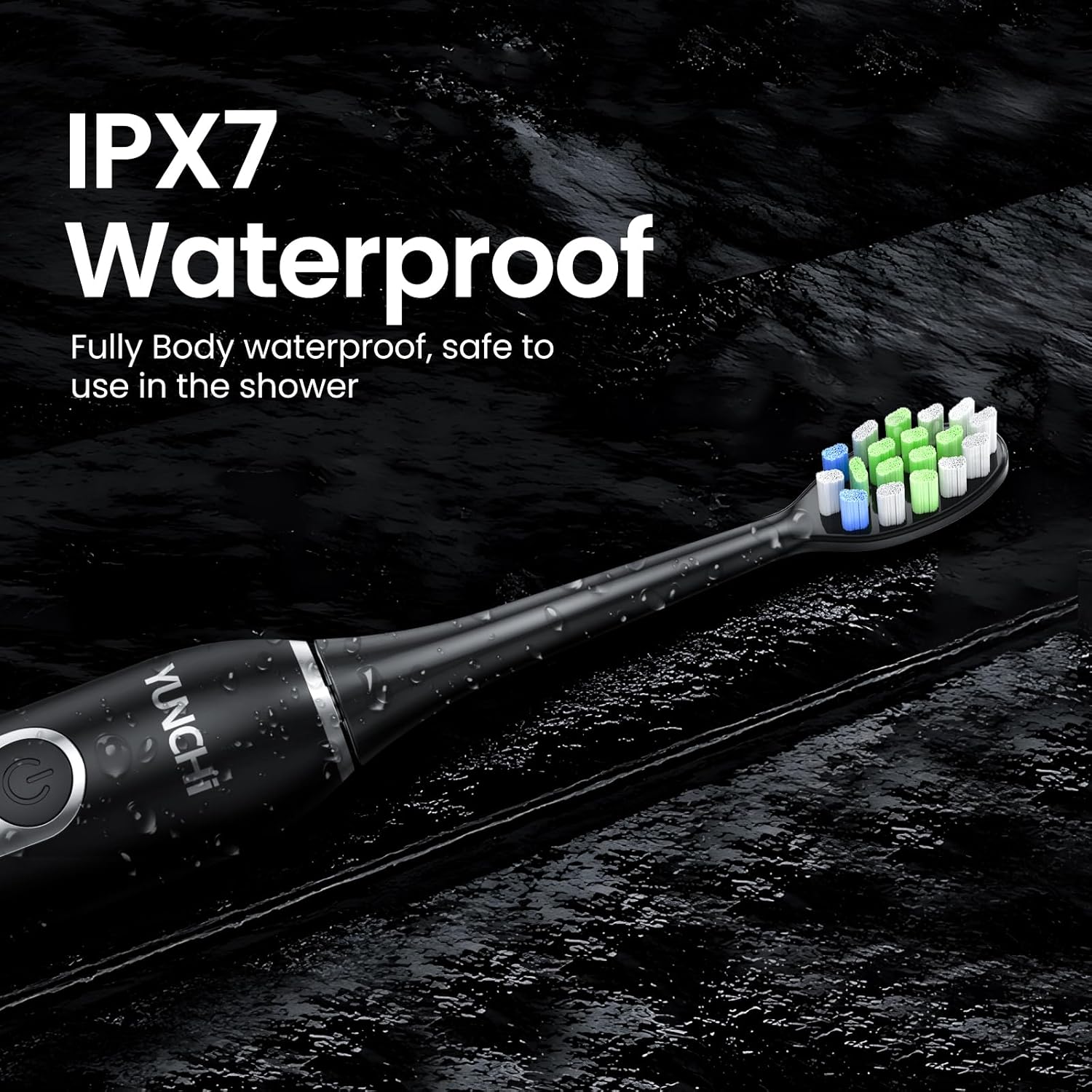 YUNCHI Electric Toothbrush for Adults and Kids, Rechargeable Sonic Electric Tooth Brush with 8 Brush Heads, 90 Days, 5 Models & 2 Minutes Smart Timer, Travel Case, 44000 VPM Motor, Black