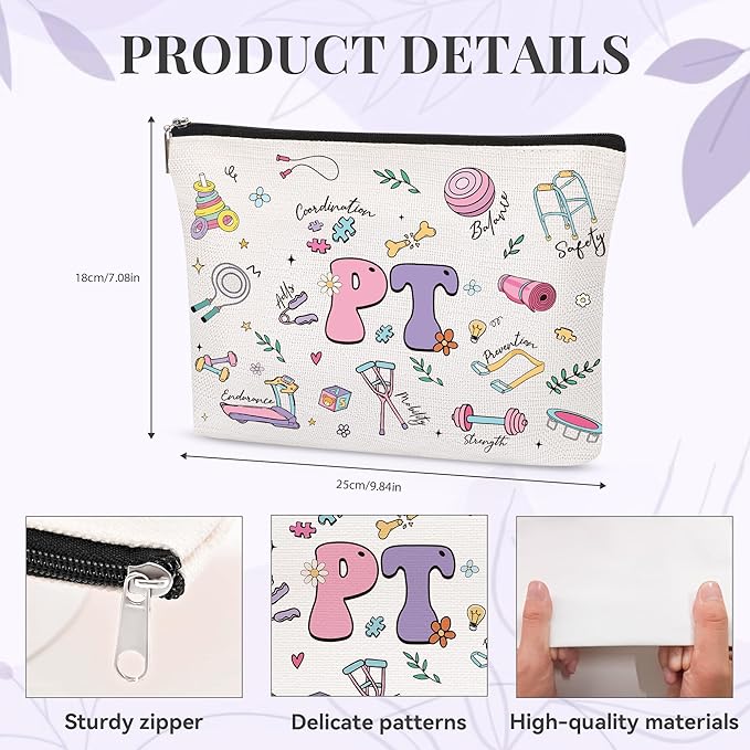 Physical Therapist Makeup Bag Gifts for Women, PT Appreciation Cosmetic Bag, Rehabilitation Therapy Zipper Pouch, Physical Therapy Accessories for Therapist, Teacher, Coworker