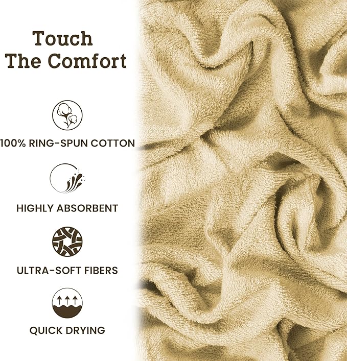 Casa Lino 100% Cotton Hand Towels for Bathroom - Soft, Highly Absorbent & Quick Dry Kitchen Towels - Gym Towel Set - Travel Towel Set - 24" x 16" - Pack of 4 - (Linen Brown)