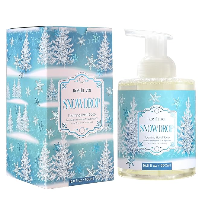 ROMIIE ZOI Christmas Foaming Hand Soap with Gift Box- Snowdrop, Infused with Peppermint - 500ml/ 16.8oz