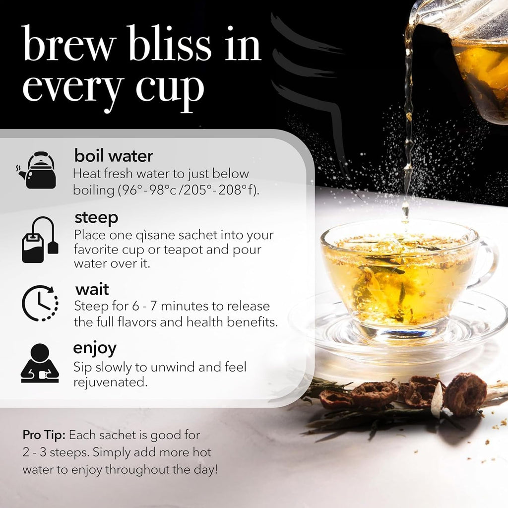 qìsane Organic Peppermint Tea Bags with Loquat Leaves - Whole Organic Peppermint Leaves, Loquat, Ginger & Balloon Flower Roots - Herbal Tea for Cough Support & Easy Breathing - 10 sachets (~30 cups)