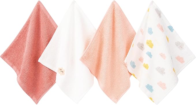 Baby Washcloths 4 Pack 100% Cotton Soft and Absorbent Terry Wash Cloths Wipes for Face Hand Body Burp Rag for Sensitive Skin Newborns Infants Toddlers 10" x 10"