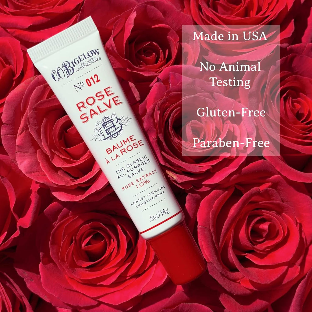 C.O. Bigelow Rose Salve Tubes, Pack of 3 Lip Balm Tubes, All Purpose Salve for Lips, Cuticles, Hands & Dry Skin, Lip Balm Set, 0.5 oz