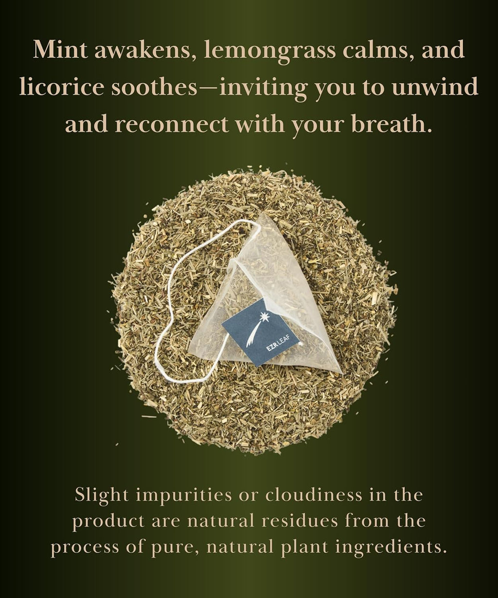 EZR Leaf Mint Herbal Tea, Caffeine Free Decaf, Pyramid Tea Bags 20 Counts 2.1 Once German Peppermint, Lemongrass, Licorice Blend for Relaxation, After-Meal, Bedtime
