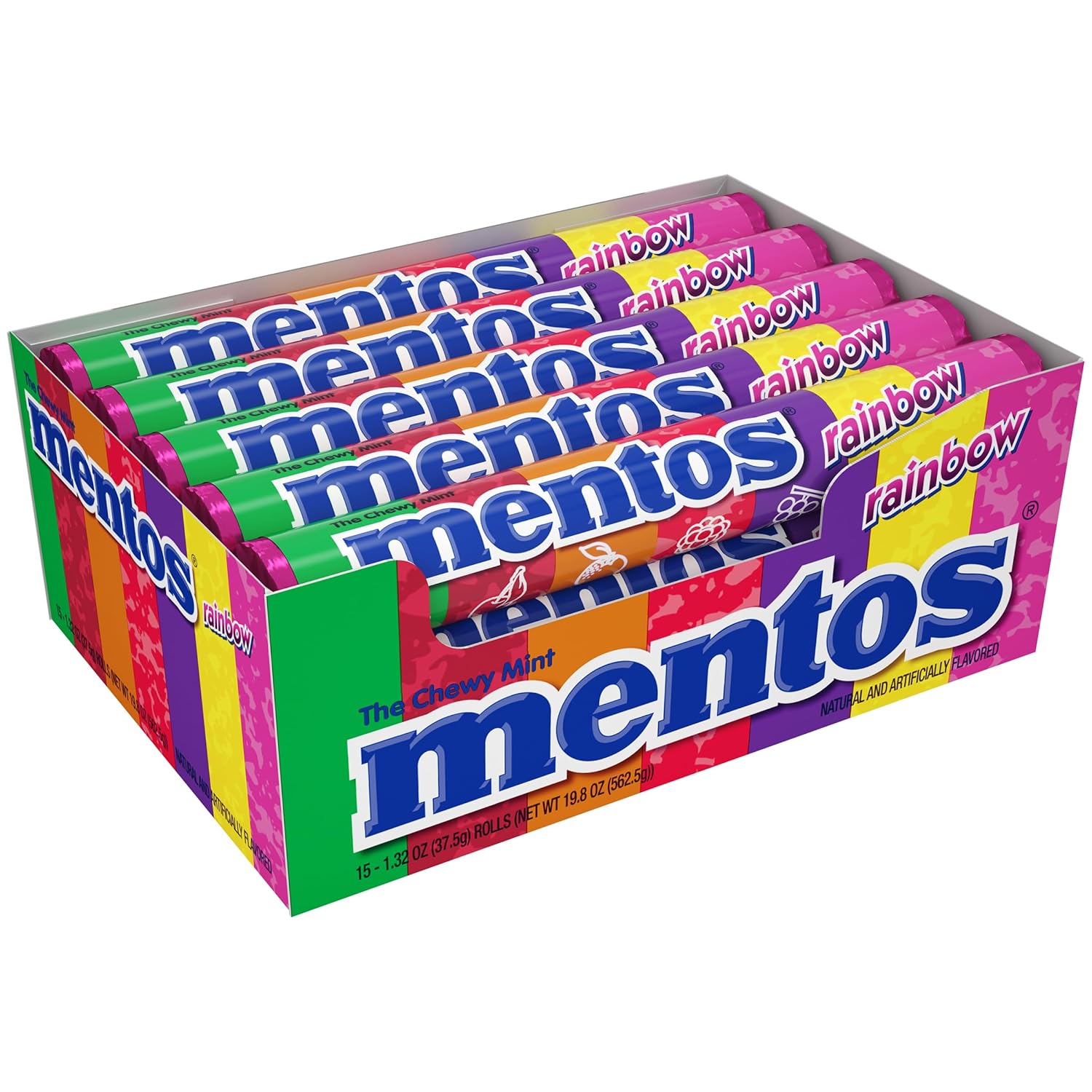 Mentos Chewy Mint Candy Roll, Rainbow, Non Melting, Party, 14 Pieces (Bulk Pack of 15)