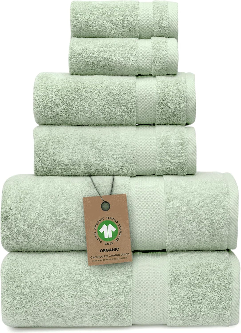 100% Organic Zero-Twist Cotton Towels - GOTS Certified Luxury Bath Towels - Ultra Soft & Plush 700GSM Long-Staple Cotton - 6 Piece Towel Set (Eucalyptus Green)