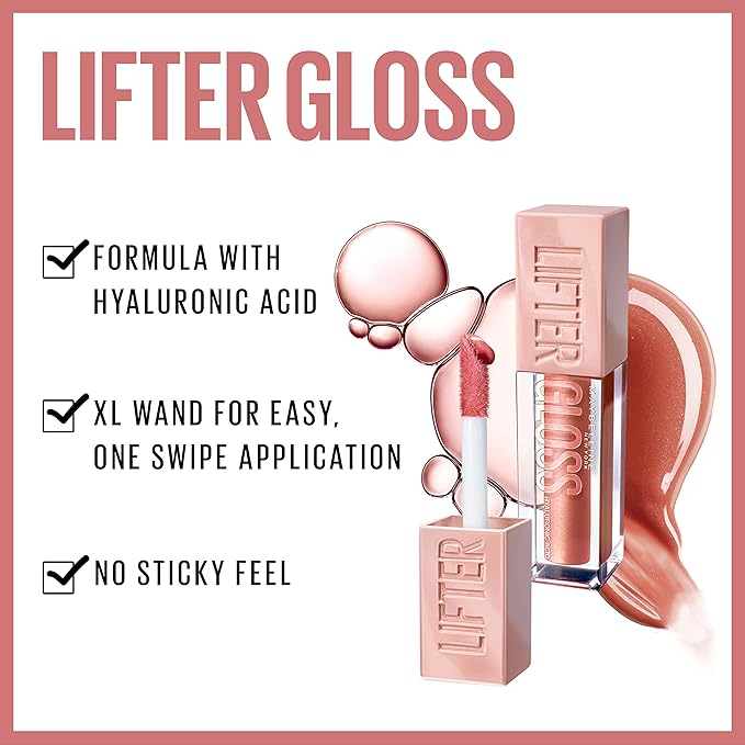 Maybelline Lifter Gloss with Hyaluronic Acid Makeup Bundle, Lip Gloss Set Includes 1 Nude Lip Gloss in Petal and 1 Pink Lip Gloss in Stone
