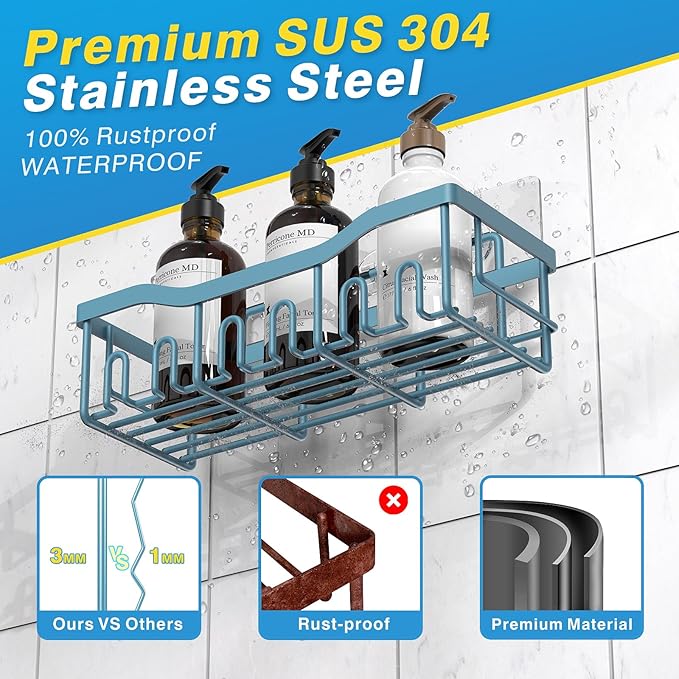 EUDELE 5-Pack Rustproof Stainless Steel Shower Caddy – No Drill Adhesive Bathroom Organizer with Large Capacity, Spacious Shower Shelves for Inside Shower, Kitchen & Home Decor Storage-XL Size
