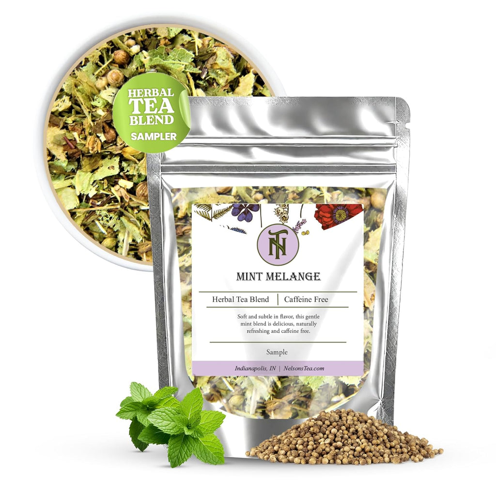 Nelson's Tea Mint Melange - Caffeine-Free, Herbal Loose Leaf Tea - Green Rooibos, spearmint, echinacea, linden leaf, coriander, eucalyptus (Sample 0.3 Oz)