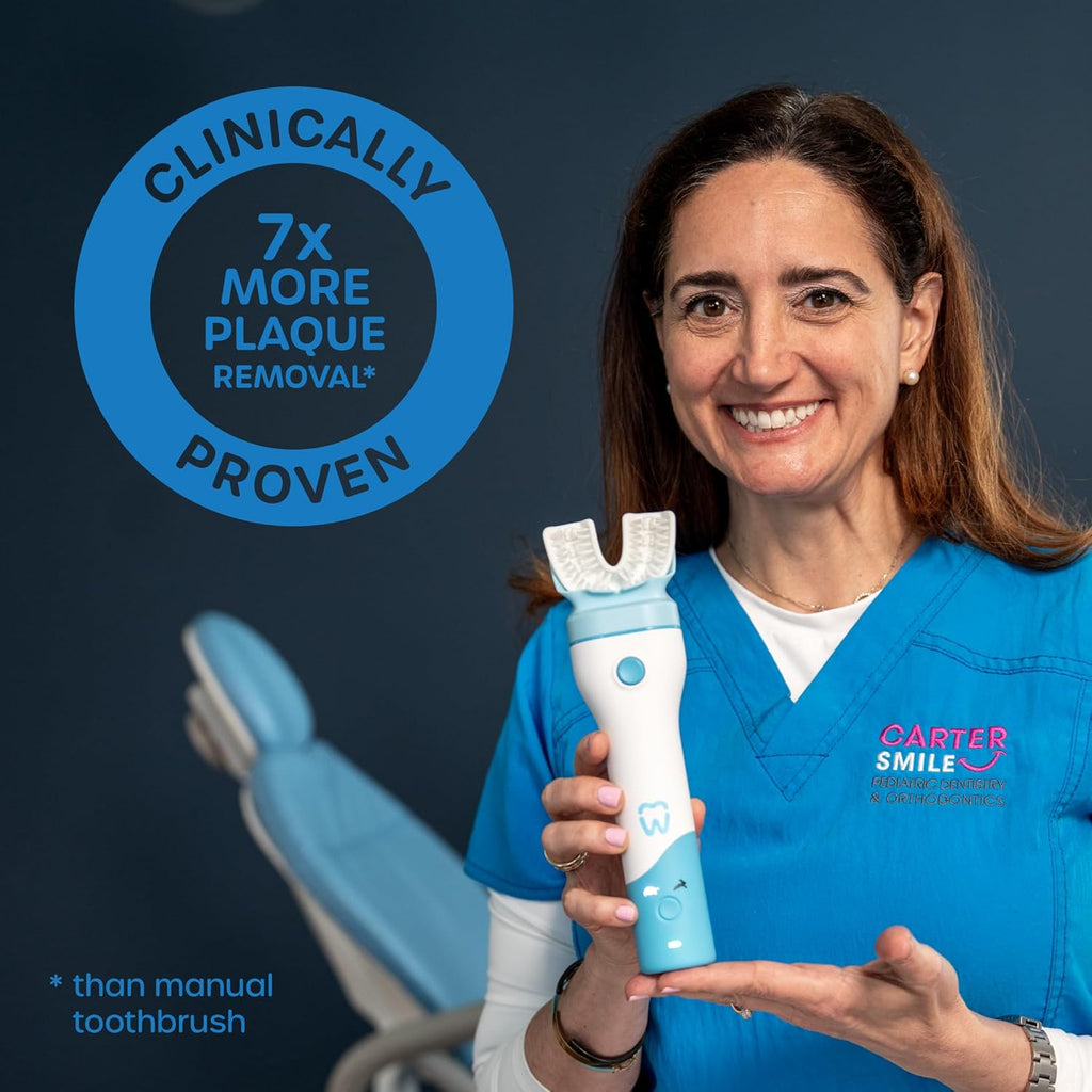 Willo BrushBot Kids U-Shaped Toothbrush Starter Kit – Rechargeable, Smart Electric Toothbrush for Kids Ages 5-7 w/App, Soft Bristles, Plaque Removal, Gentle & Deep Clean Modes | Small Bubble Twist