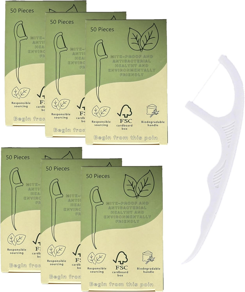 Environmentally Conscious Dental Floss Picks(300 Count) – Biodegradable, Harmless, and Toothpick Stick Soft on Gums for Optimal Oral Care