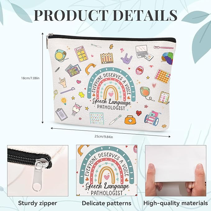 Speech Language Pathologist Makeup Bag – SLP Gifts for Women, Speech Therapist Appreciation Pouch, Waterproof Linen Cosmetic Bag for Coworker, Student, Graduation