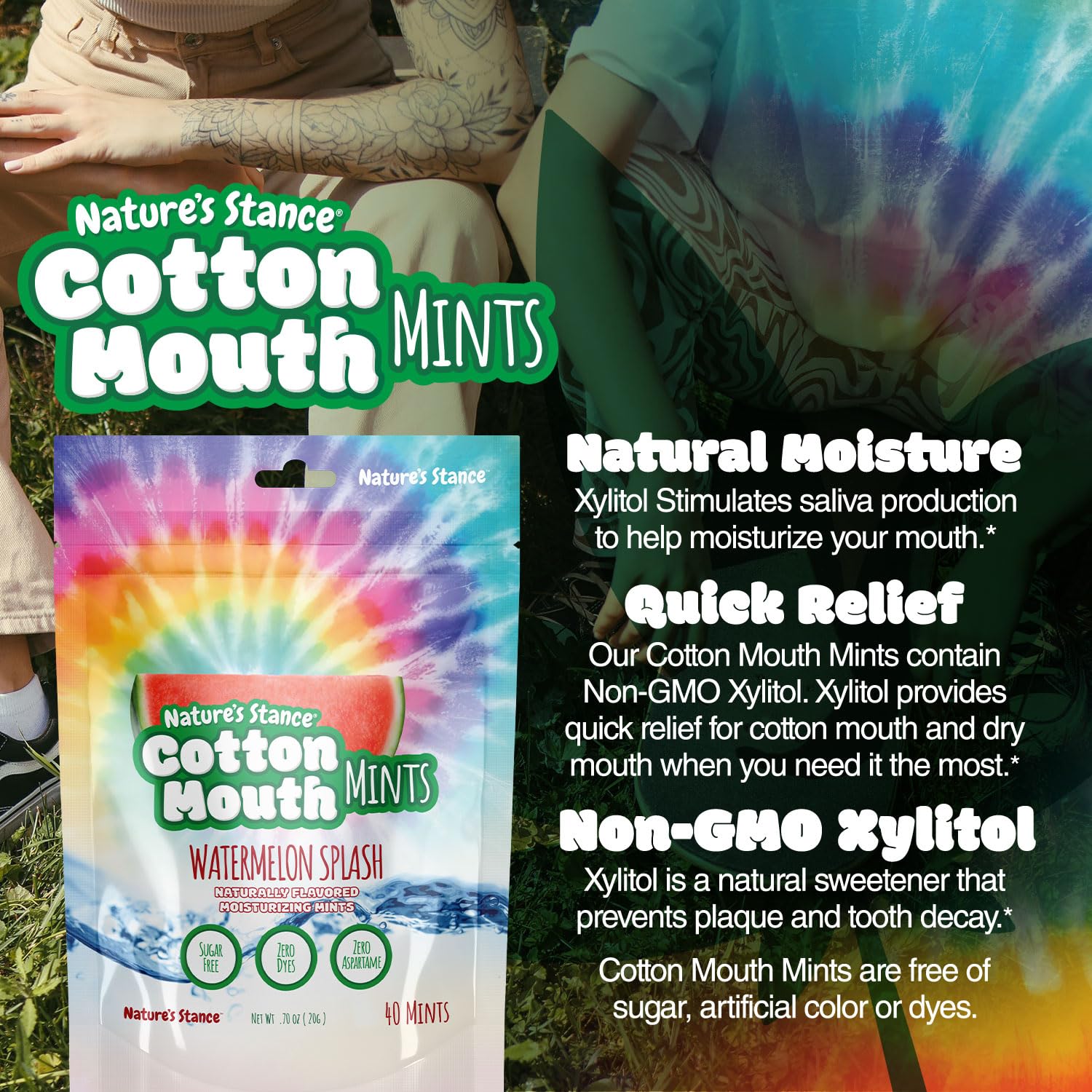 Nature's Stance Cotton Mouth Xylitol Mints, Dry Mouth Lozenges Sugar Free, Mouth Watering Mints - Stimulates Saliva & Freshens Breath, 40 Count (Watermelon Splash)