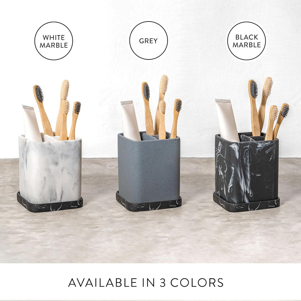 zccz Toothbrush Holder, Countertop Marble Look Electric Toothbrush Toothpaste Makeup Brush and Razor Holder Stand Bathroom Organizer with Detachable Tray