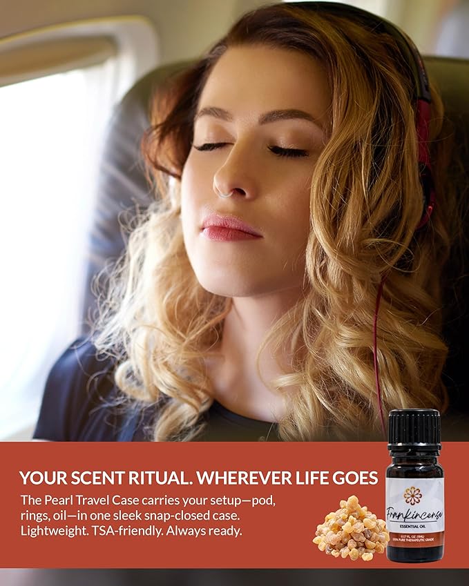 Essence Pearl Travel Case - Wearable Aromatherapy Kit with Nasal Diffuser Rings, Soaking Bay, and 5mL Essential Oil – Portable Wellness Gift Set for On?The?Go Self Care