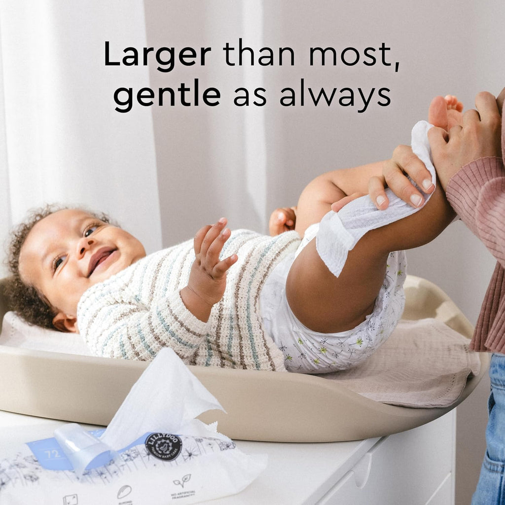 LILLYDOO Baby Wipes with 99% Water – Unscented, Hypoallergenic, Plant-Based, Strong & Plastic-Free, Compostable, 8 resealable Packs x 72 (576 Wipes Total)