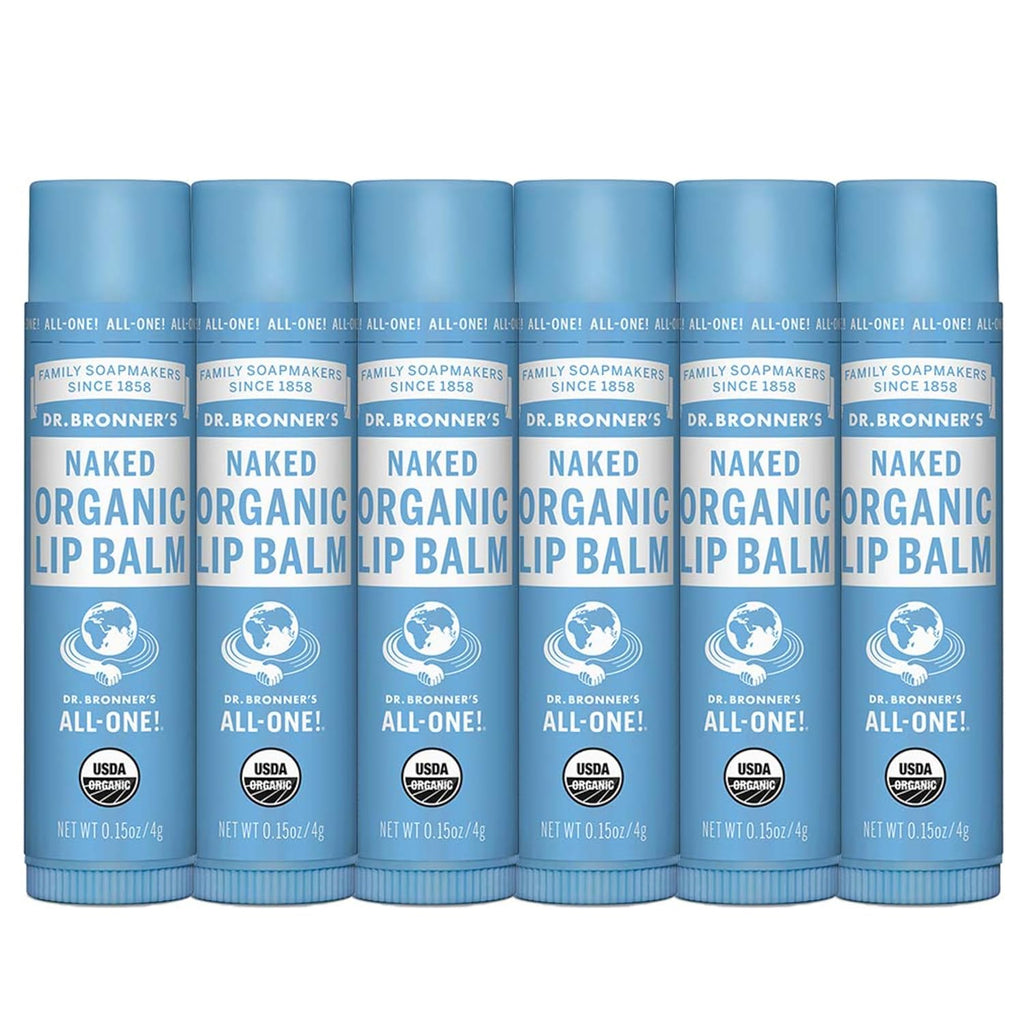 Dr. Bronner’s Organic Lip Balm 6-Pack (.15oz) Natural, Moisturizing, Petroleum-Free Lip Moisturizer with Beeswax & Avocado Oil for Dry Lips, Men & Women - Unscented