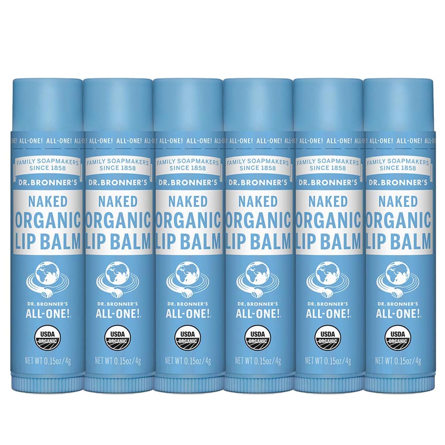 Dr. Bronner’s Organic Lip Balm 6-Pack (.15oz) Natural, Moisturizing, Petroleum-Free Lip Moisturizer with Beeswax & Avocado Oil for Dry Lips, Men & Women - Unscented