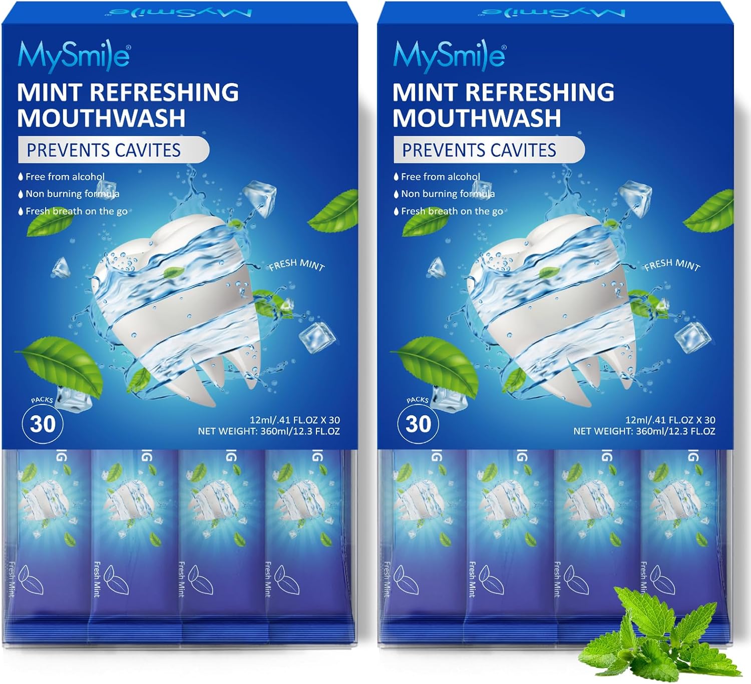 MySmile Mouthwash Alcohol Free, Mouth Wash for Adults, Travel Mouthwash Helps Kill 99% of Bad Breath Germs, Prevents Cavities, Fluoride Free, Fresh Mint, 30 Uses (0.41 Fl Oz (Pack of 60))